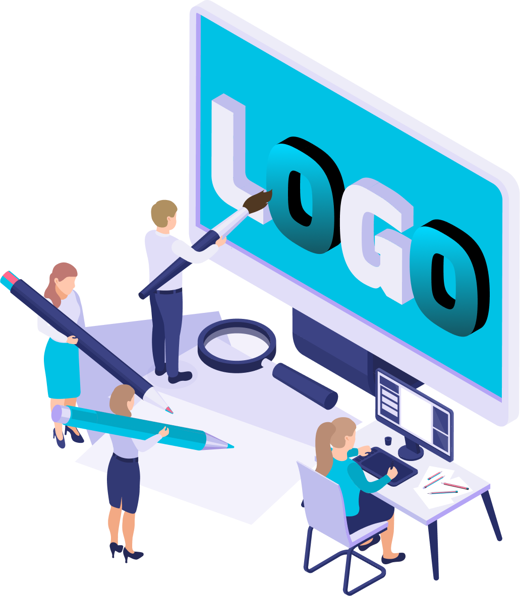 Isometric logo design illustration, highlighting innovative branding concepts with a contemporary and artistic flair.