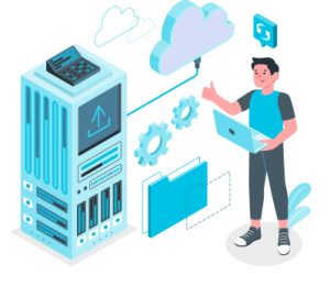 A visual representation of cloud computing services, showcasing interconnected data storage and processing in a digital environment.